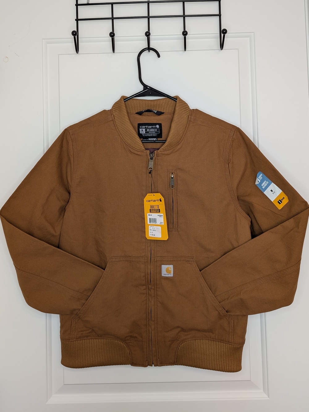 NWT Carhartt Crawford Bomber Jacket Brown Canvas Work Relaxed Fit M Medium